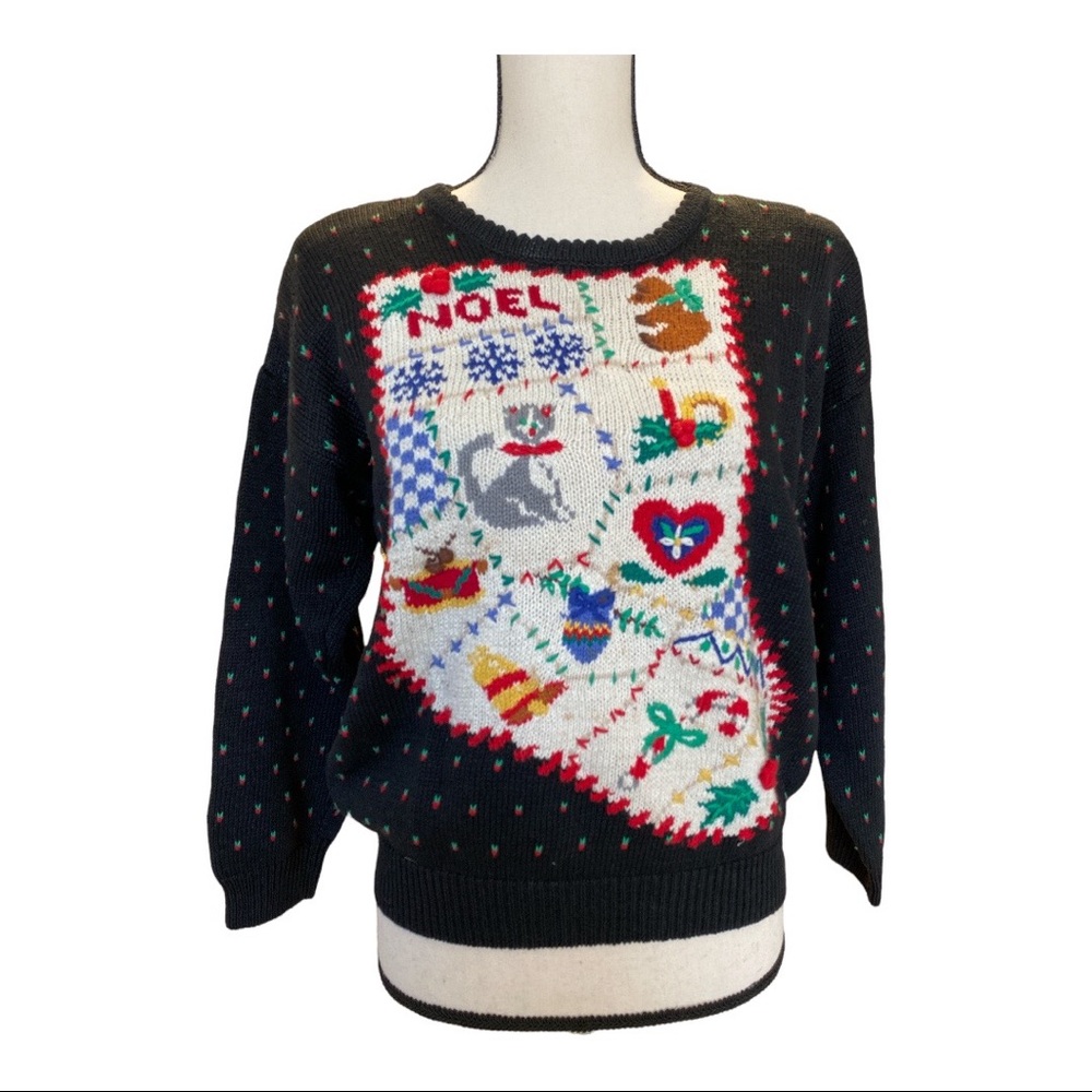 Vintage Christmas Sweater Hand Embroidered Petite Medium - Picture 1 of 10
